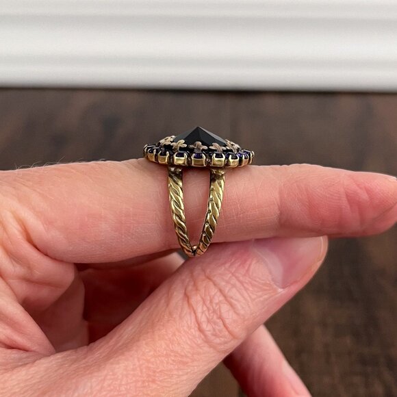 Sorrelli Halo Cocktail Ring Round Adjustable Bold Statement Purple Black Gold - Picture 6 of 15